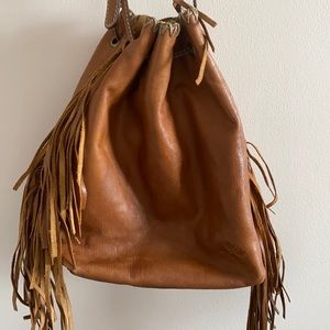 Patricia Nash Leather Fringe Bucket Bag